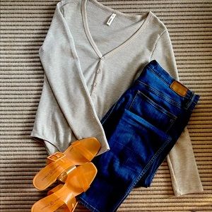 Wishlist grey waffle long sleeve body suit L